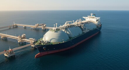 Large LNG tanker docked at offshore terminal