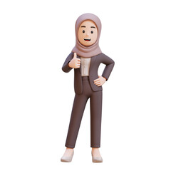 3D business muslim woman character give a thumbs up