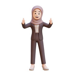 3D business muslim woman character is giving her thumbs up