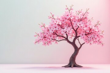 Obraz premium A Delicate Pink Blossom Tree on a Soft Pink Background, a Symbol of Springtime Renewal and Tranquility