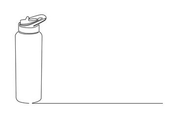 Continuous one line drawing of Water bottle mockup. Single line drawing illustration of Gym water container. Reusable stainless steel sport bottle concept vector art. Doodle line illustration.