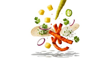 Deconstructed Taco Ingredients - Flying Mexican Food Elements