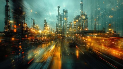 Fototapeta premium A photograph of oil refinery machinery in motion, Fossil Fuels, Industrial and detailed