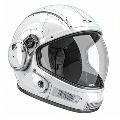 Futuristic white astronaut helmet designed for space exploration.