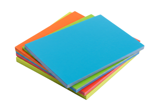 Stack of vibrant colored paper sheets blue green orange and yellow