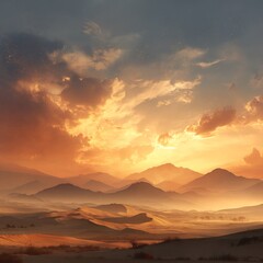 Scenic Desert Landscape with Sand Dunes at Sunset