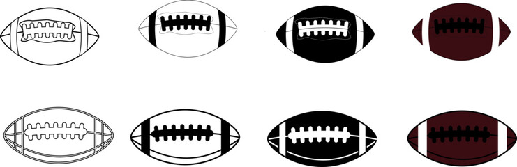American Football Designs Line Art Graphics White Black Brown Illustrations