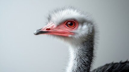 Fototapeta premium Close-up profile of a young ostrich, fluffy plumage, vibrant eyes