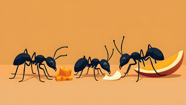 group of ants working together to gather food