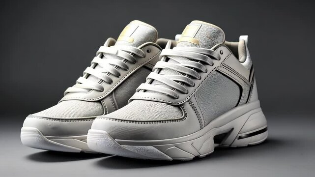 White Sports Sneakers with Chunky Soles in Studio Lighting