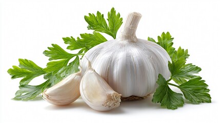 Fresh Whole Head of Garlic, Cloves, and Parsley - Culinary Essentials for Savory Dishes
