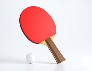 Red Ping Pong Paddle, White Ball, Table Tennis Game, Sport Equipment