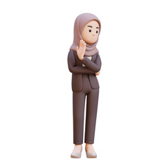 3D business muslim woman character showing refusal stop sign