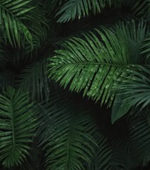 Deep green hues, textured surface, lush palm frond detail ,  summer,  photography,  natural