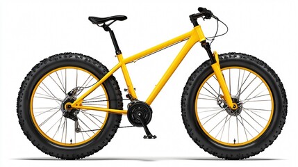 Fototapeta premium Yellow Mountain Bike with Thick Offroad Tyres Isolated on White Background