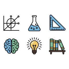 Educational Icons Set Featuring Math Science and Creativity