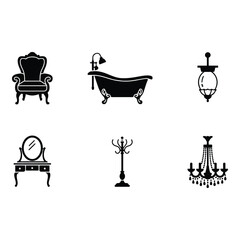 Elegant Black and White Vector Set of Antique Furniture and Fixtures