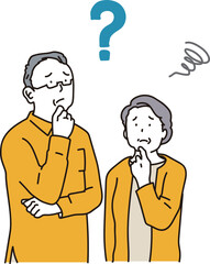 困っているシニア夫婦のイラスト素材