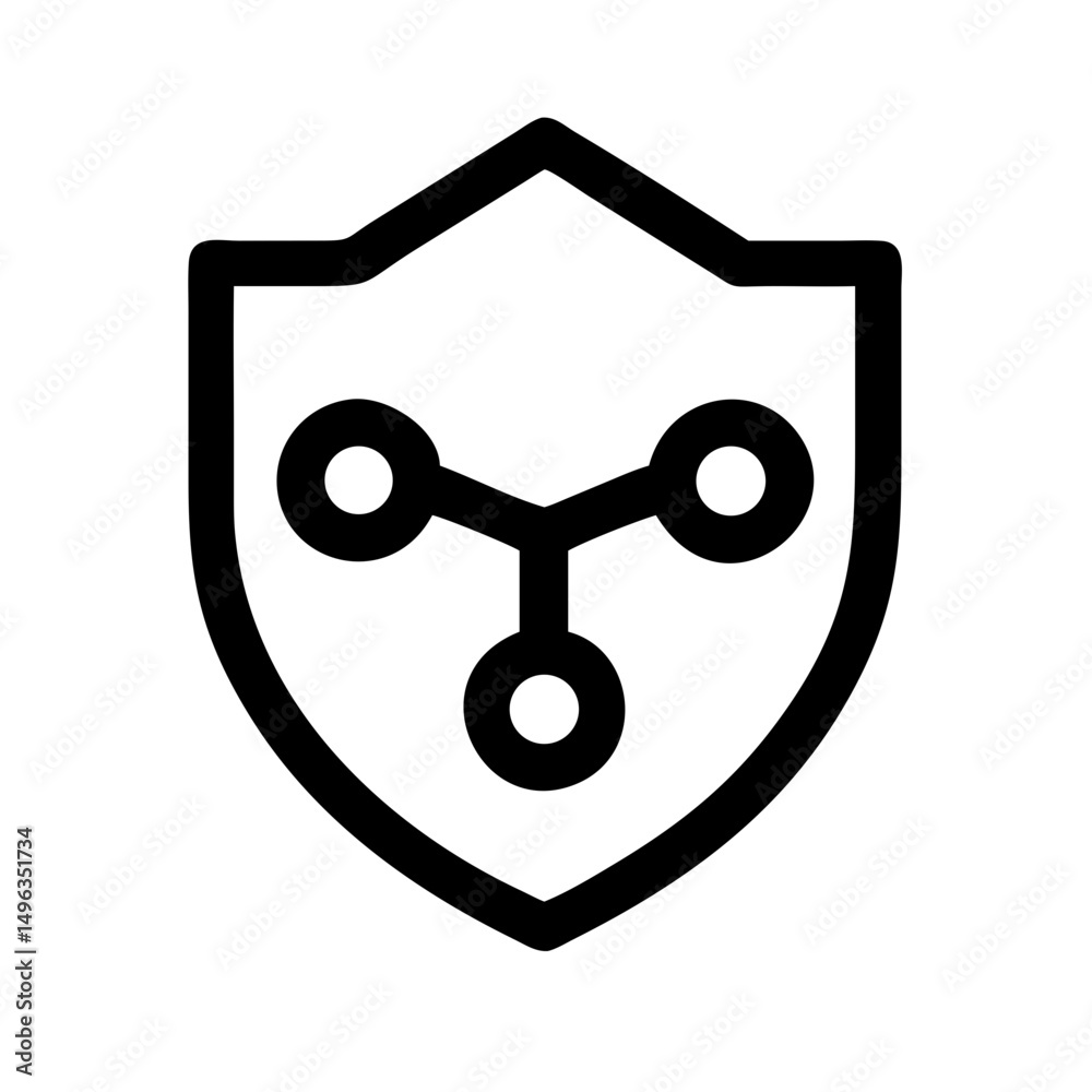 Poster shield containing a connected network of three nodes on network security, decentralized systems, or 