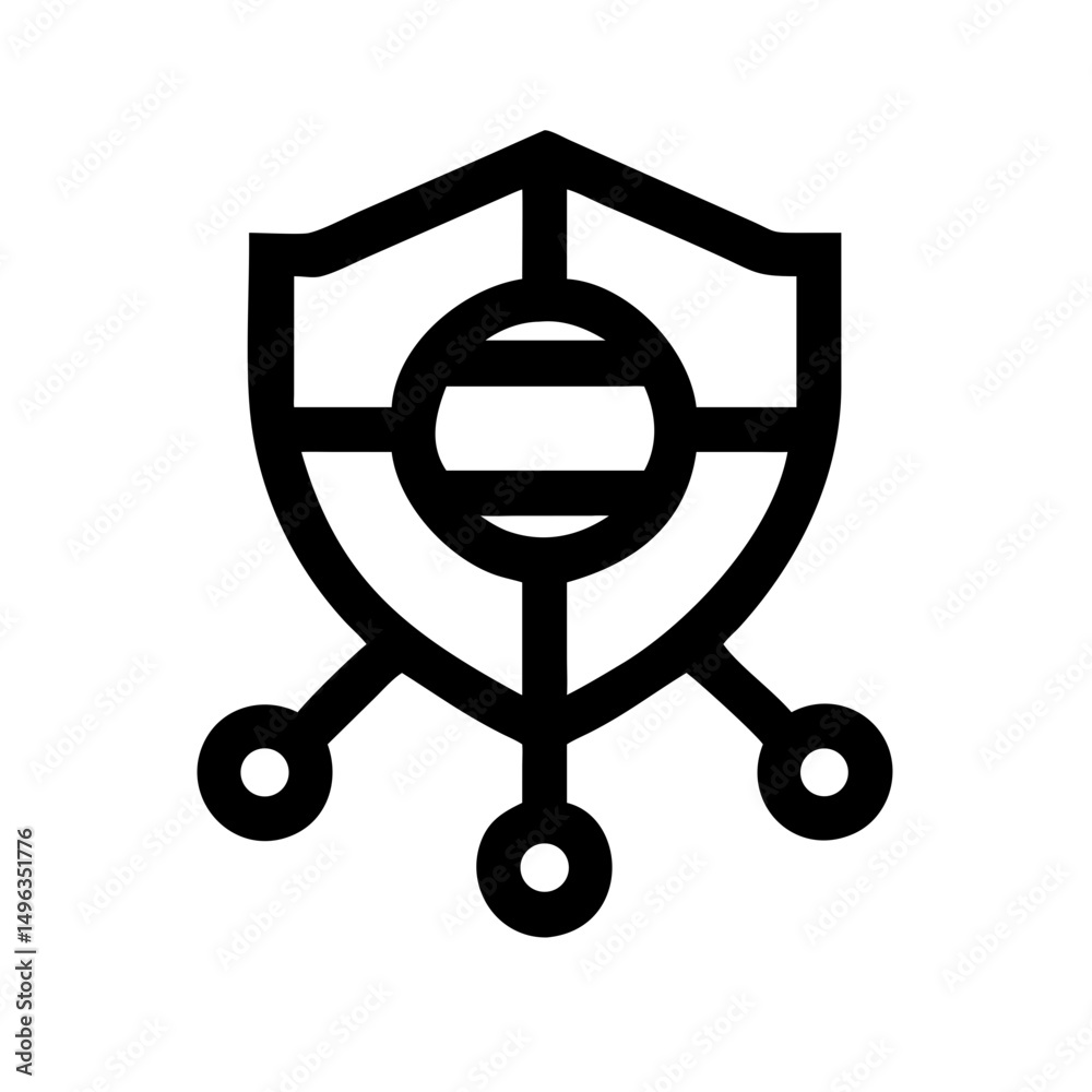 Aufkleber shield with a stylized globe inside and lines connecting to three external nodes, symbolizing global