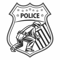 Police officer pushing barrier badge design