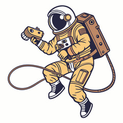 Astronaut in space taking photos vintage style