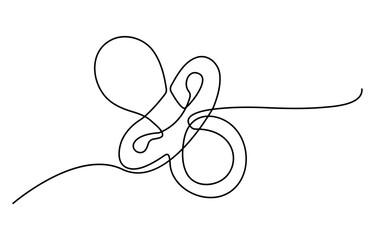 Continuous one line drawing of baby pacifier. One line drawing illustration of baby pacifier. Baby care product concept continuous line art. Editable outline.