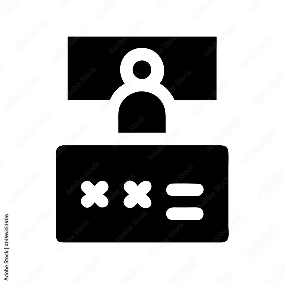Poster dark icon showing a user profile and a password input field, ideal for illustrating login screens, a
