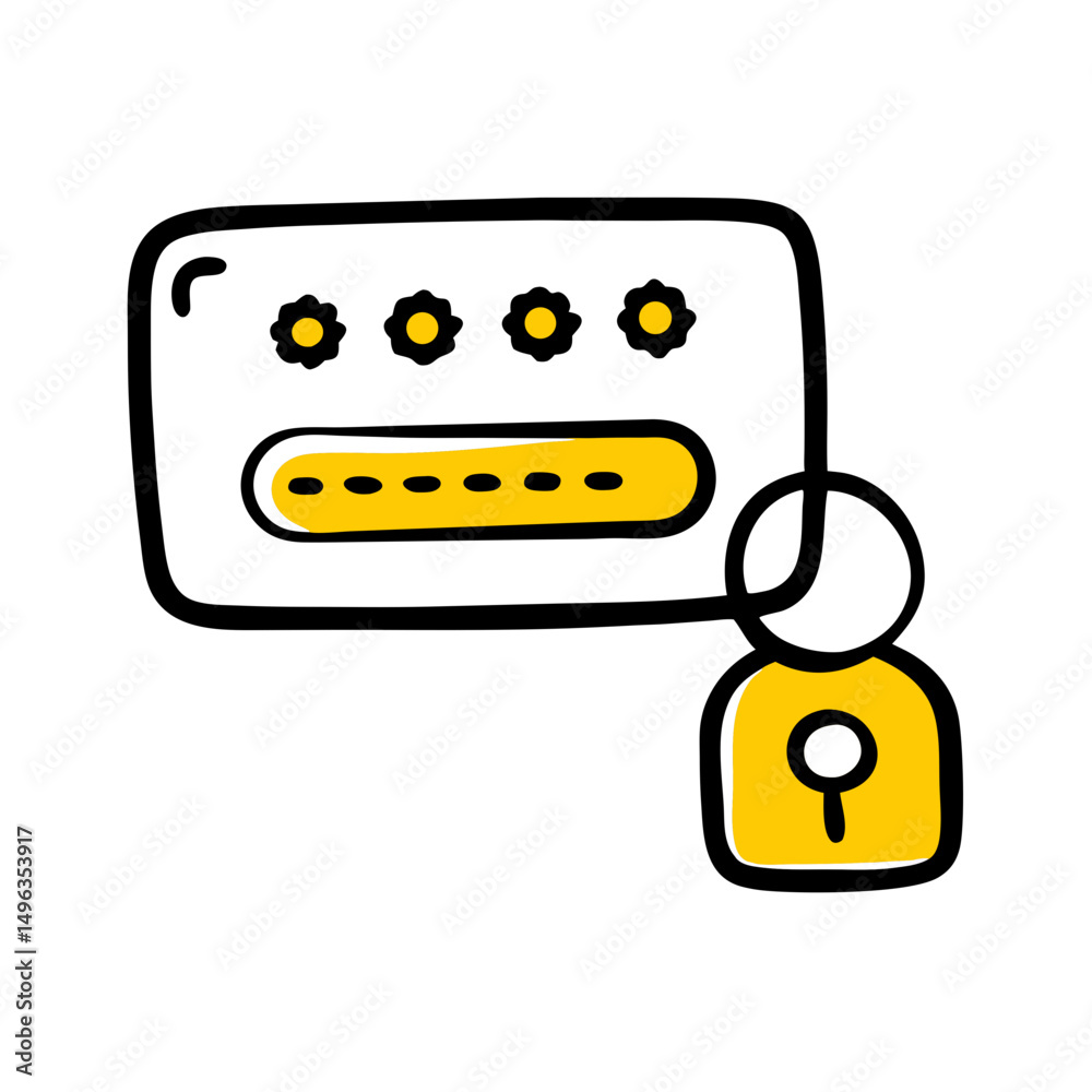 Poster a stylized login window with asterisks for password and a figure with a keyhole. use for account sec