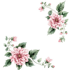 Fototapeta premium Pink dahlia floral corner arrangement isolated on transparent background