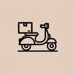 Minimalist line icon of a delivery scooter with a box on the back, set against a beige background.