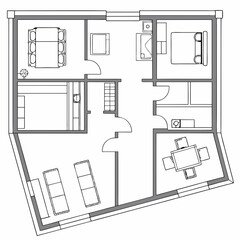Modern apartment floor plan two bedroom design