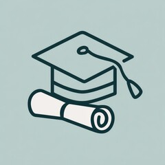 Minimalist illustration of a graduation cap and diploma symbolizing academic achievement and education.