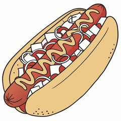 Delicious hot dog with onions mustard isolated on white