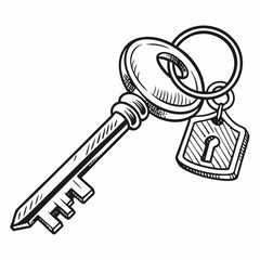 Vintage key with keychain and keyhole tag