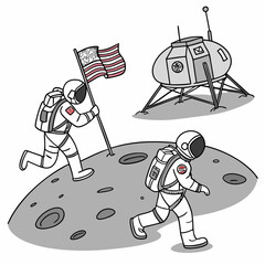 Astronauts exploring moon surface lunar lander © MD MOGAMMEL HAQUE 