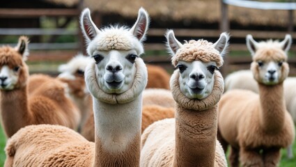 Obraz premium Herd of alpacas in a pasture.
