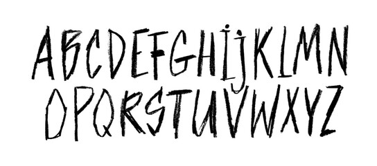 Punk funky kids English alphabet with crayon or chalk texture. Hand drawn doodle vector childish font. © Anastasiia Hevko