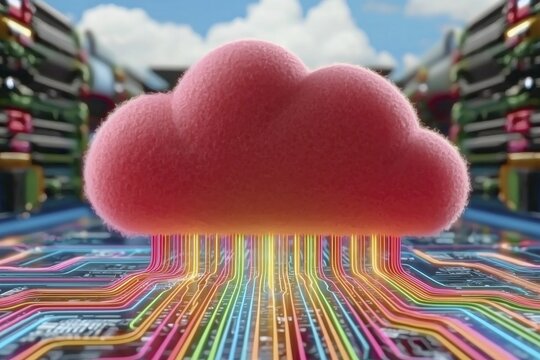 Vibrant Pink Cloud Representing Digital Innovation in a Futuristic Tech Environment