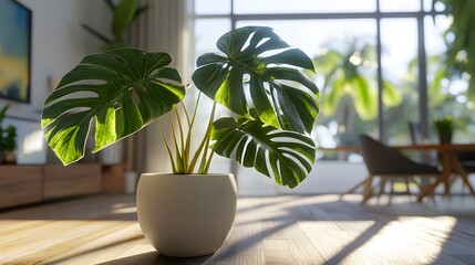 Fototapeta premium Interior design featuring a lush houseplant.