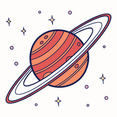 Cute cartoon planet with rings space illustration