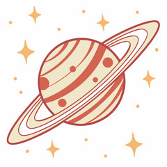 Cute cartoon planet saturn rings stars space © MD MOGAMMEL HAQUE 