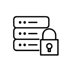 Obraz premium A line drawing of stacked servers with a padlock. Use for illustrating data security, network protection, or technology concepts.
