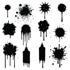 Spray graffiti texture with smudges and drops. Street art with splashes and dripping paint. Vector aerosol set 