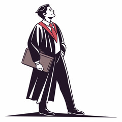 Happy graduate man in gown holding book