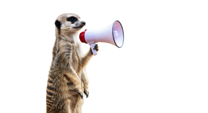Meerkat Standing with Megaphone Isolated on White