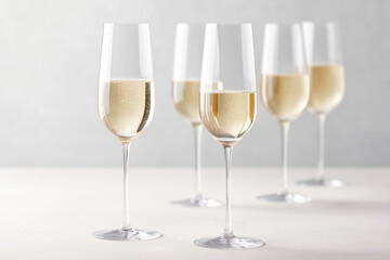 Glasses of sparkling wine on a gray background