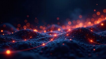 Fototapeta premium Abstract Glowing Landscape with Illuminated Pathways and Shimmering Particles