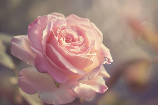 Delicate pink rose bloom showing petals and soft gentle light