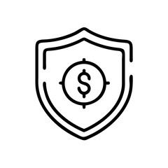 An illustration of a shield protecting the dollar symbol, symbolizing financial security. The dollar sign is in the crosshair, representing financial target.